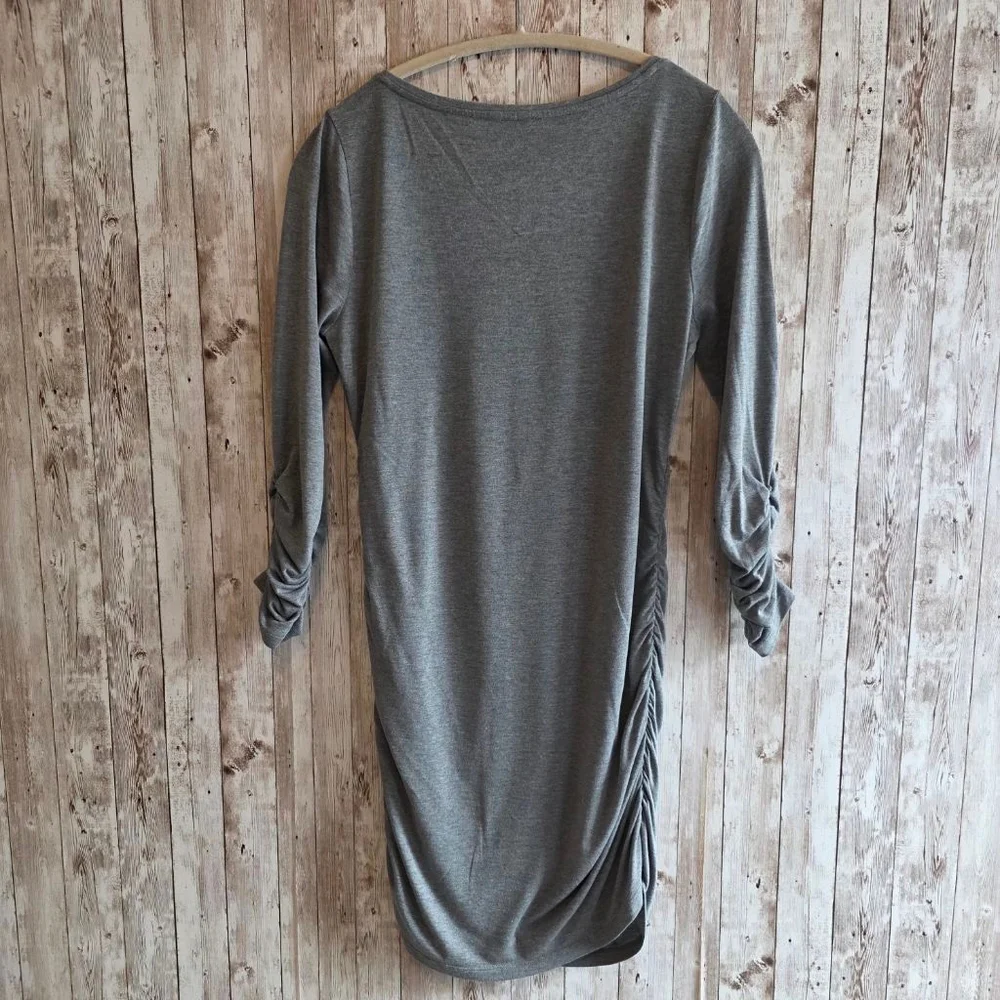 Women's ANN TAYLOR Maternity 3/4 Sleeve Ruched Dress Gray M - Picture 8 of 8
